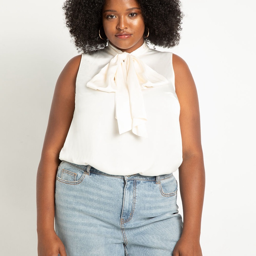 Eloquii satin tie blouse - cream - 22